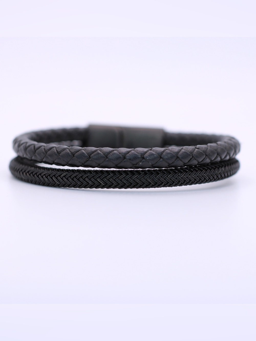 Men's Black Braided Leather Double Strand Bracelet